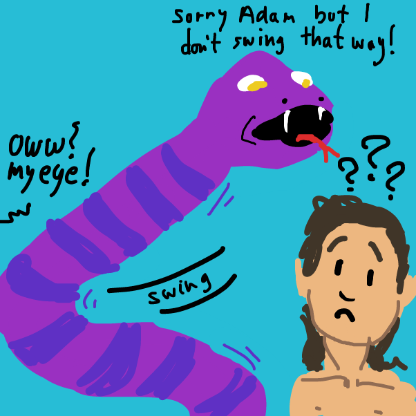 oh I didn't notice (hmm not big enough to be NSFW imho)
he might put an eye out with that thing - Online Drawing Game Comic Strip Panel by Peyocay