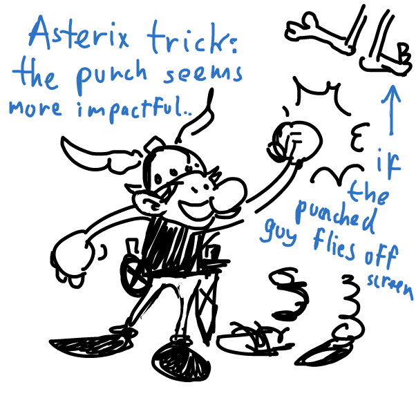 so the trick is to use a shortcut: 
only draw the aftermath of the punch 
or leave the character being punched off from the 
panel with the punch altogether - Online Drawing Game Comic Strip Panel by Peyocay