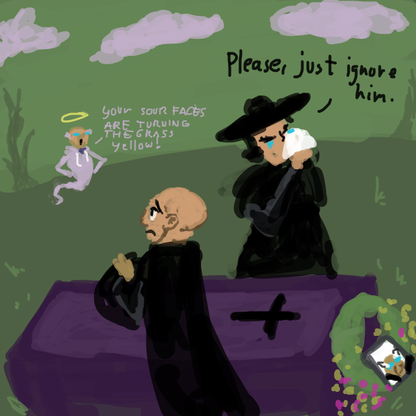 "I hope he starts going toward the light soon
I'm not sure how much of this I can take" - Online Drawing Game Comic Strip Panel by Peyocay