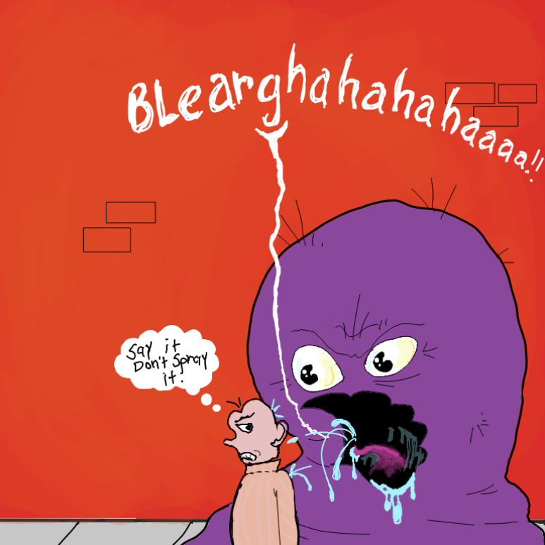 The disgruntled man is less than impressed by the evil laugher. - Online Drawing Game Comic Strip Panel by Wizard Croissant