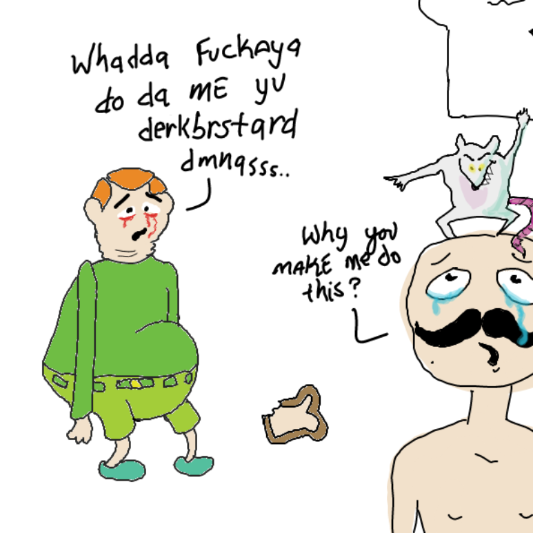 Grumpy customer has problems but Chefman has got a lot going on too. - Online Drawing Game Comic Strip Panel by Wizard Croissant