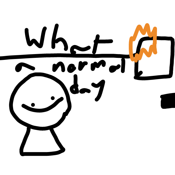 it just a normal day for gumble mcfuny. Fires, mysterious black rectangles, the usual. - Online Drawing Game Comic Strip Panel by thebigstupidman