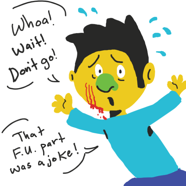 Yellow guy stops reader from leaving.  - Online Drawing Game Comic Strip Panel by Loco-L