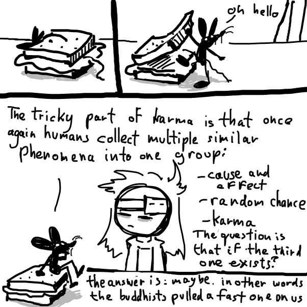 "never trust a buddhist: they are but hippies without hair" - Online Drawing Game Comic Strip Panel by Peyocay