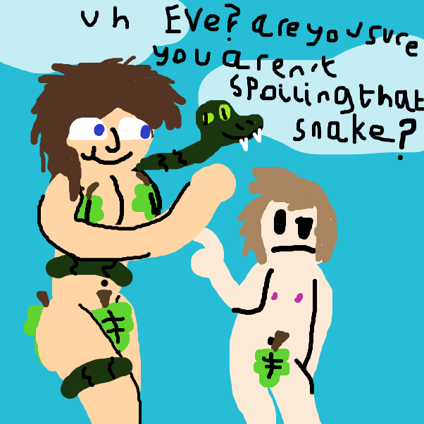 Eve sure does love her pet Snake. - Online Drawing Game Comic Strip Panel by BananaDoc