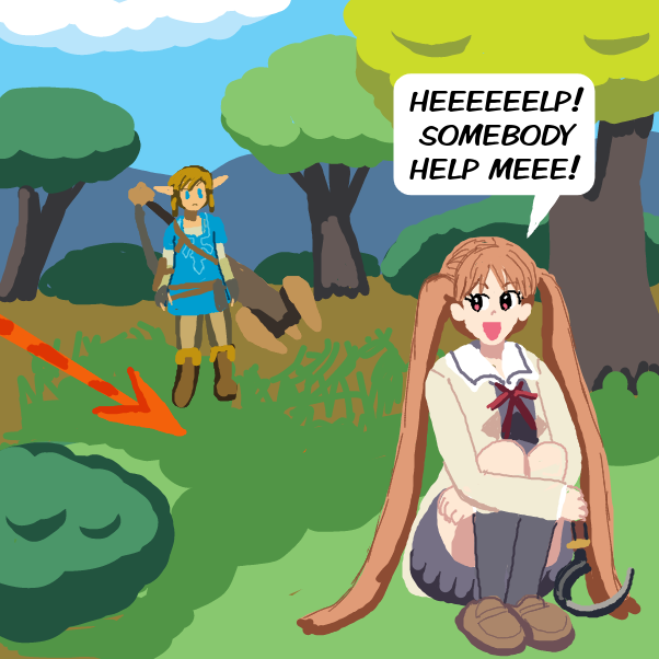 Uh... Link saw that Vicious Sickle from a mile away, Yoshiko. - Online Drawing Game Comic Strip Panel by locoluis