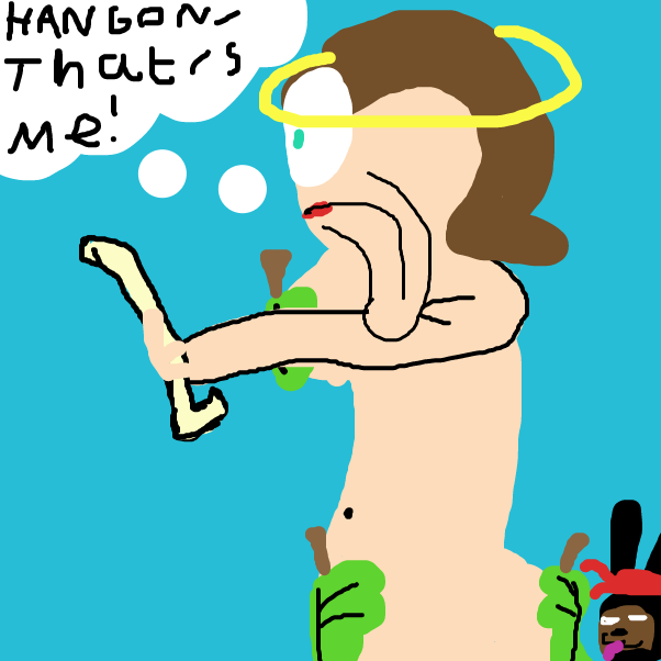 Now Naked Jesette has to law loy to her new admirer Hannibal. - Online Drawing Game Comic Strip Panel by BananaDoc