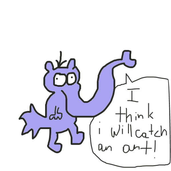 Aaron the Anteater will have a net to catch the ant before having it for lunch, because he is hungry - Online Drawing Game Comic Strip Panel by SteliosPapas