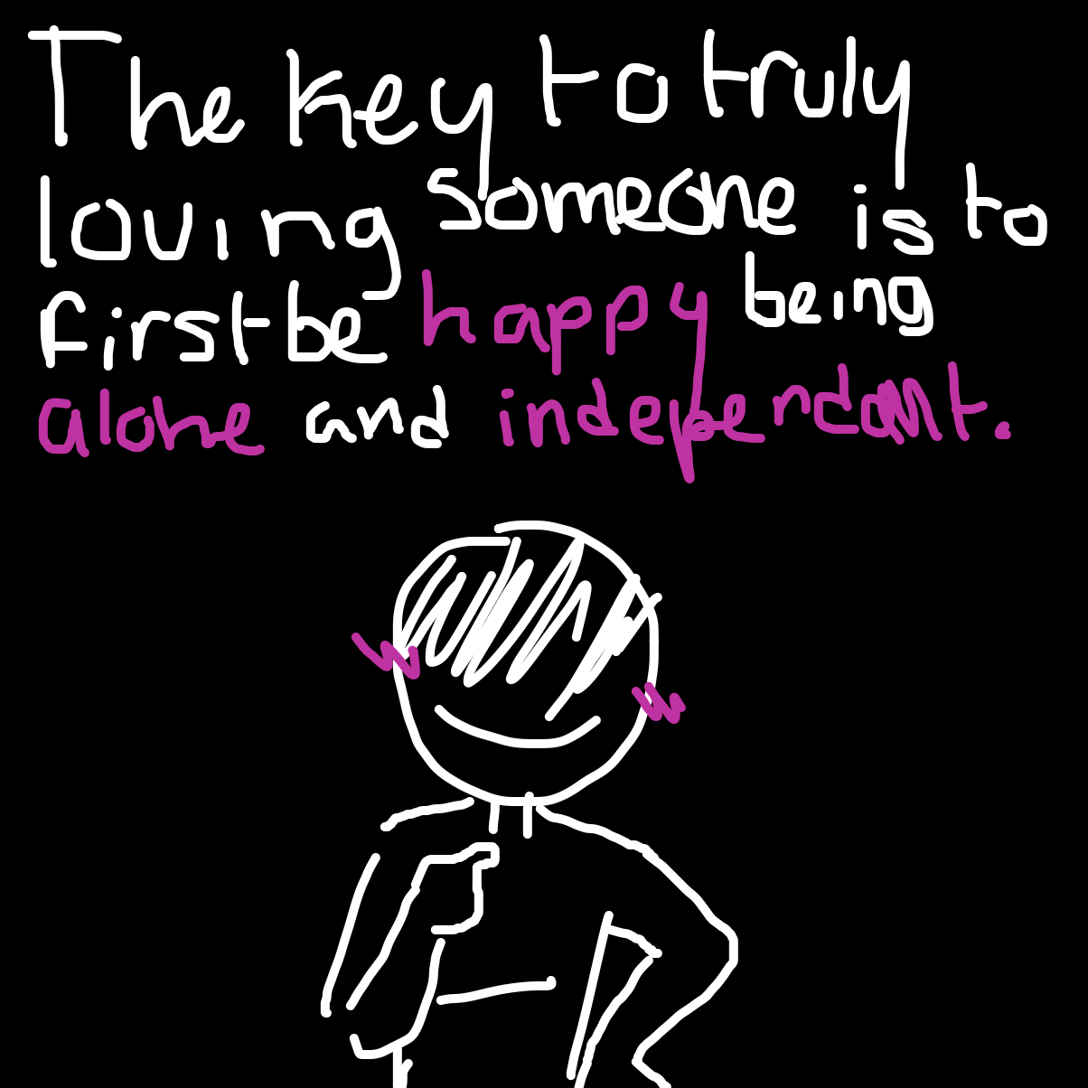 Depending on someone isn’t love. Thinking you need love to be happy isn’t love.you must first love yourself before you can love anyone. - Online Drawing Game Comic Strip Panel by Razputin