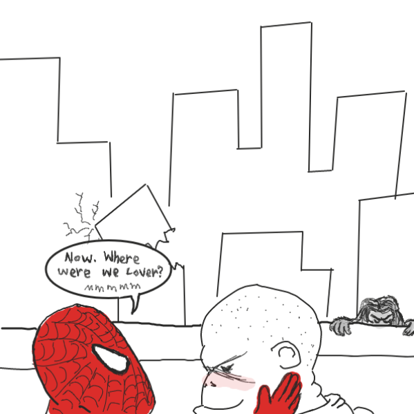 Will Harry get the right costume? Will Mr. Jameson get his photos? What is Girlrilla up to? Find these answers and more when Spiderman returns. - Online Drawing Game Comic Strip Panel by Wizard Croissant