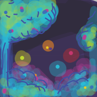 A garden full of strange glowing creatures  - Online Drawing Game Comic Strip Panel by Juleefish 