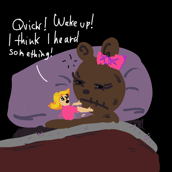 "it sounded as if it was someone in the kitchen 
complaining about leftover porridge being too cold"
 - Online Drawing Game Comic Strip Panel by Peyocay