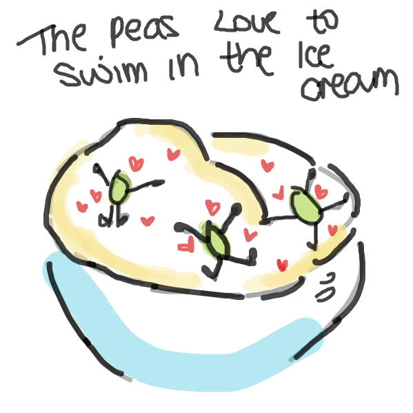The peas are swimming in the ice cream - Online Drawing Game Comic Strip Panel by Roodles_Doodles