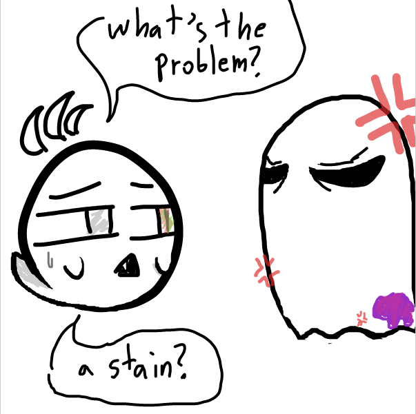 how did you even get a stain? you are a ghost...?-sai - Online Drawing Game Comic Strip Panel by FifaSam