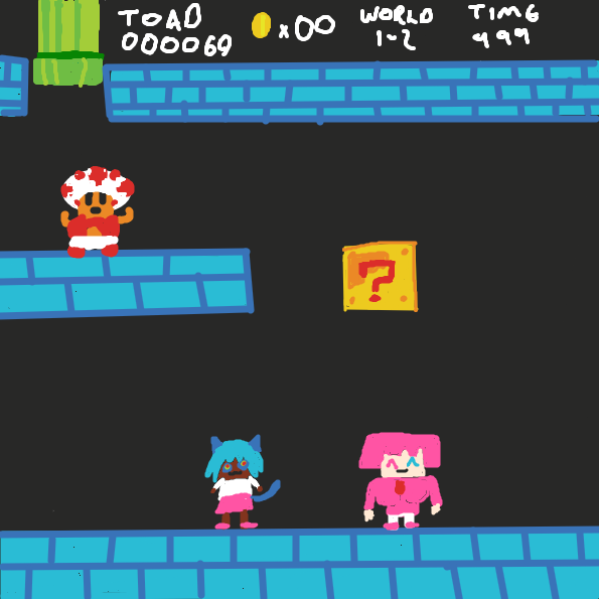 Drawing in Toad crosses paths with a couple of fangirls :) by joshyouart