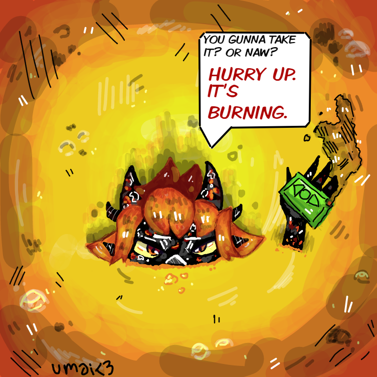 the money is on fire uh oh - Online Drawing Game Comic Strip Panel by Umanix