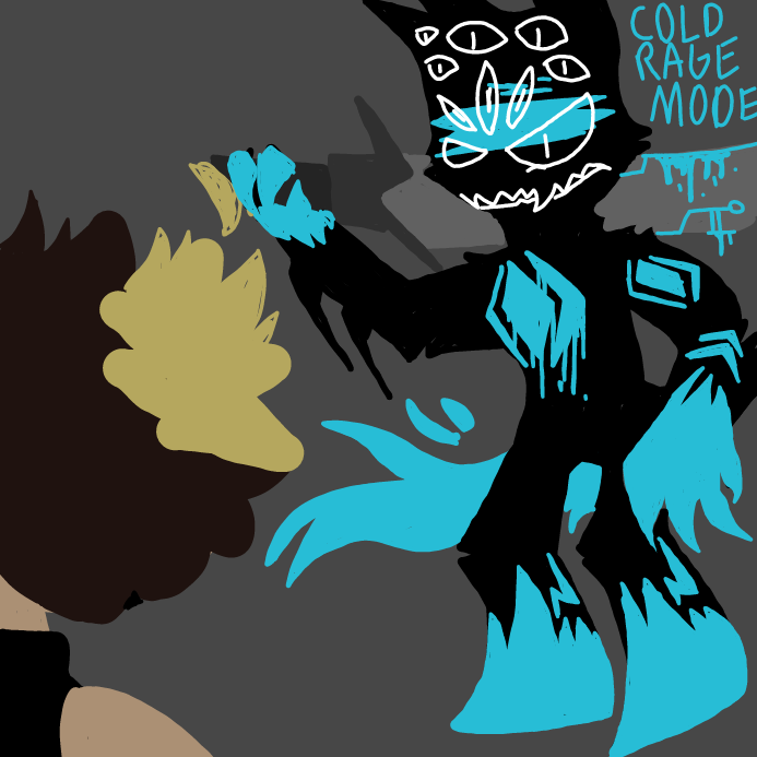 if you Ghost who is the dude i made before, has a virus called the COLD RAGE. which causes him to be very violent and harsh when blood he sees is involved, which causes him to turn neon blue - Online Drawing Game Comic Strip Panel by OneWithTheShadows