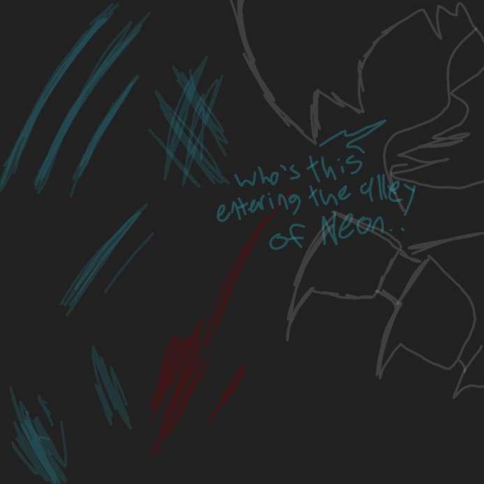 -some strange aura filled the area, until a voice was heard from a distance ¨Whos this entering the alley of neon..¨ - Online Drawing Game Comic Strip Panel by OneWithTheShadows