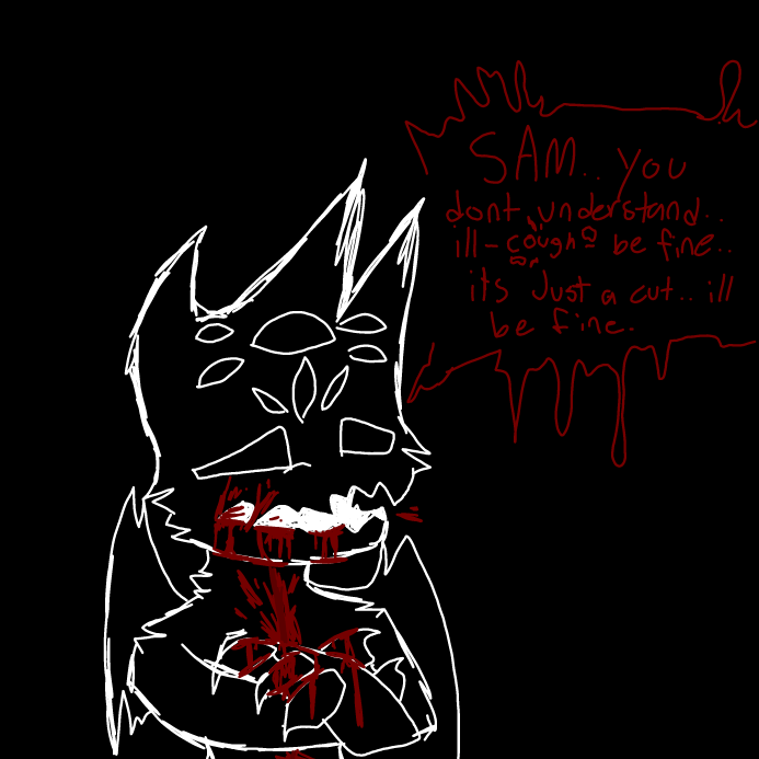 -im telling her..she doesn't understand that Im ok.. this wont kill me, it just..really hurts -i still didn't really believe she was sorry, as i tucked my head inward, closing my eyes tight as i made the cut worse- - Online Drawing Game Comic Strip Panel by OneWithTheShadows