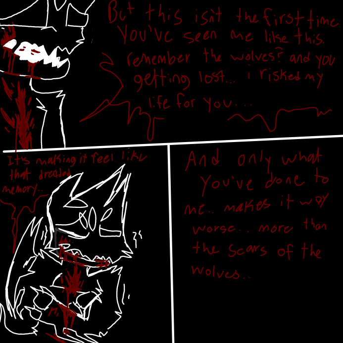 - the only thing i had on mind was the wolves that we were attacked by before, just the memory alone was making the whole process worse. i felt myself trembling in between my words. - Online Drawing Game Comic Strip Panel by OneWithTheShadows