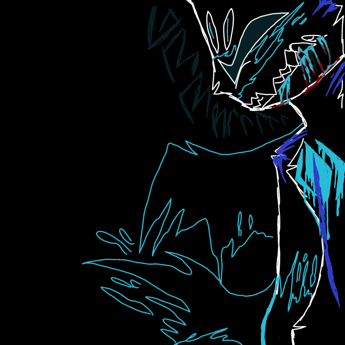 -i knew she wasn't ready to back down just yet, so i had to do one thing that i can get stuck with for the rest of my eternity.. and released my Cold Rage self. the gouge in my stomach turned a dark neon blue, along with every other cut on me as well- - Online Drawing Game Comic Strip Panel by OneWithTheShadows