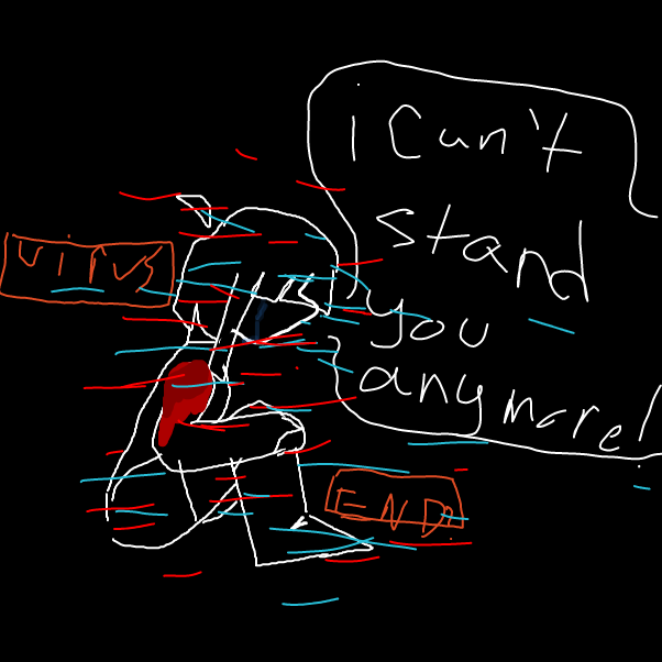 -I was so bad at the point I couldn't even see anymore because the virus was invading me i was so miserable at that point, i felt at the peak of my days- - Online Drawing Game Comic Strip Panel by Scythesowner2