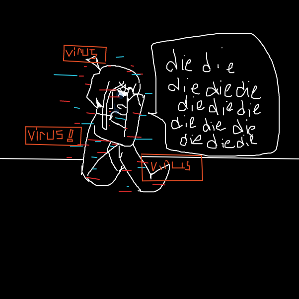 -i kept repeating to myself "die" as i was angry, i cried in fear and guilt, along with the anger that filled my thoughts, viruses clouding me like never before, i felt like it was my end- - Online Drawing Game Comic Strip Panel by Scythesowner2
