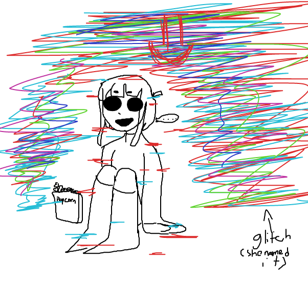 -404 (Sam's glitching pet) and Sam sit there to watch- - Online Drawing Game Comic Strip Panel by Scythesowner2