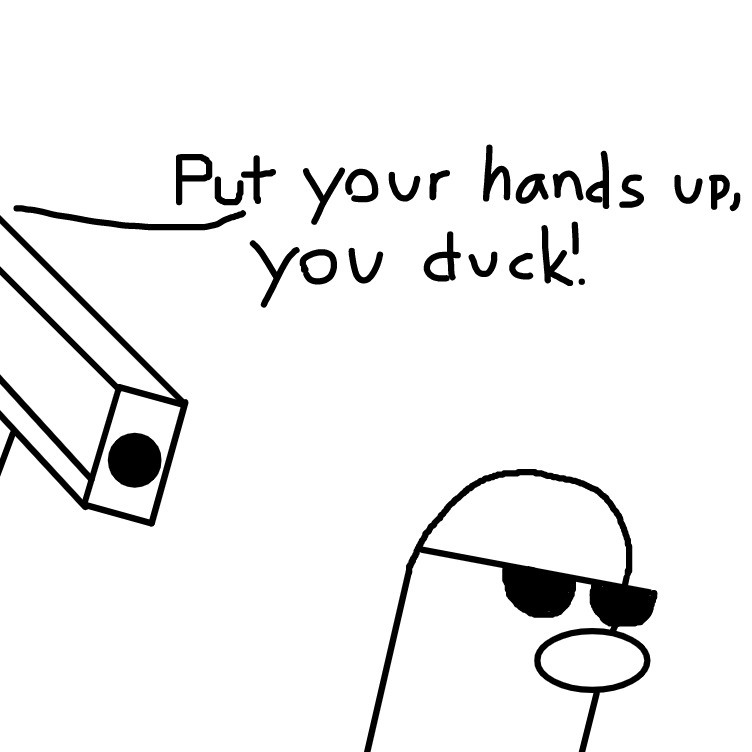 Another chicken is telling Poyo to put his hands up. - Online Drawing Game Comic Strip Panel by BUILDERGUY379