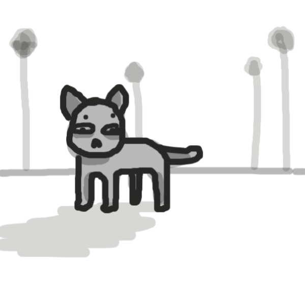 epic cat standing melancholy-like in front of lamps/buildings/long thingies - Online Drawing Game Comic Strip Panel by SoloDust
