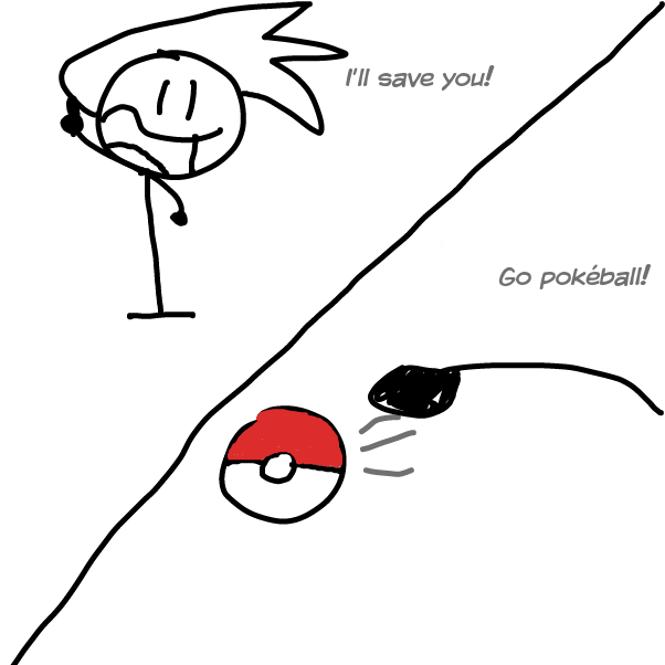 The pokeball will "Doink" off of the porygon, and then the person is gonna get wrecked. - Online Drawing Game Comic Strip Panel by Z.The.Comic