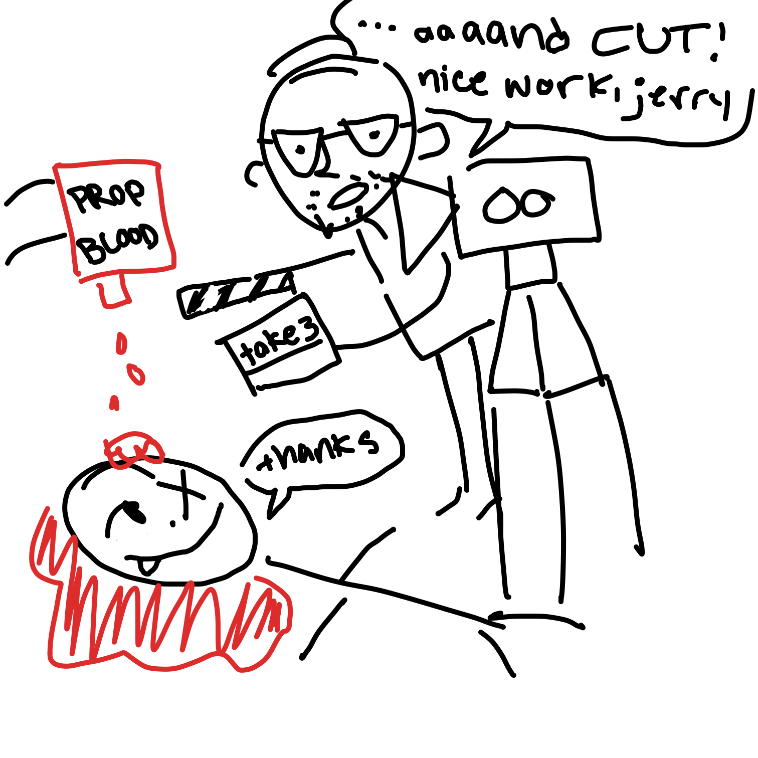 Dead guy is revealed to be an actor in a movie - Online Drawing Game Comic Strip Panel by Izzy:)