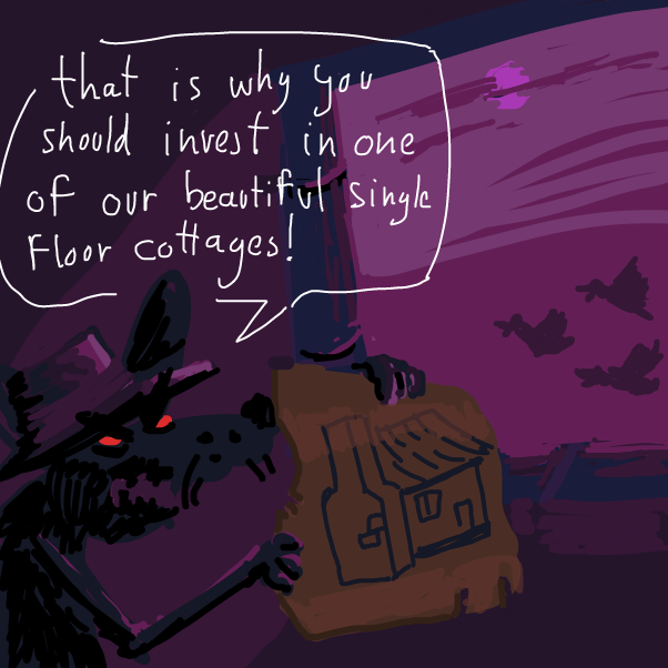 "just think of it: getting rescued from the kitchen
window is way easier from the 75th floor.." - Online Drawing Game Comic Strip Panel by Peyocay