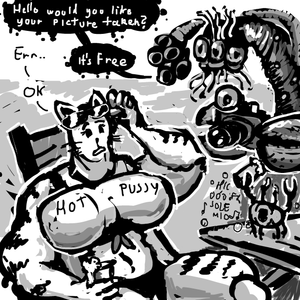 "err.. it's not naughty pictures is it?"
"oh no.. it's just a little something for the .. archives" - Online Drawing Game Comic Strip Panel by Peyocay