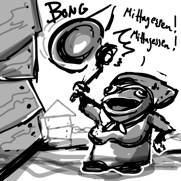 we fast forward .. to see the three friends
arrive back at the hotel (in innsmouth)
just in time for lunch.. - Online Drawing Game Comic Strip Panel by Peyocay