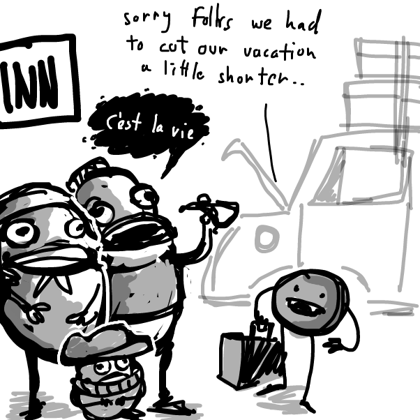 and so we reached the final part of the series..
our friends are packing their bags
the innkeeper family is bidding them farewell.. - Online Drawing Game Comic Strip Panel by Peyocay