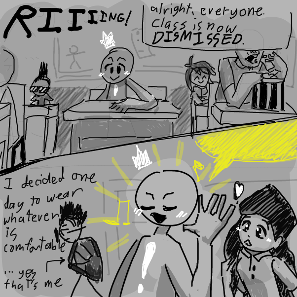What if we have something very very good and very very wholesome happen to the character narrating his life... but in the background of the main character? wouldn't that be cool? :0 - Online Drawing Game Comic Strip Panel by KringlePringles