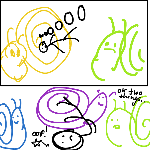 they are portal snails! be careful around them! - Online Drawing Game Comic Strip Panel by Peyocay