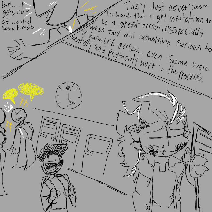 There's always that one that sticks out from the crowd in life, and they are the easy target for social predators and the Main character, sometimes..things get sticky and become out of control situations. Many are left hurt inside because of this problem.  - Online Drawing Game Comic Strip Panel by OneWithTheShadows