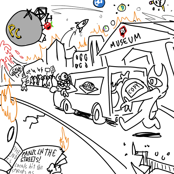 Utter chaos in the streets. - Online Drawing Game Comic Strip Panel by SeanTrunks