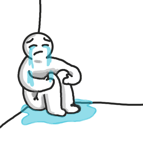 Sad dudes tears fill the room, he drowns in his own tears... tragic.  - Online Drawing Game Comic Strip Panel by joshyouart