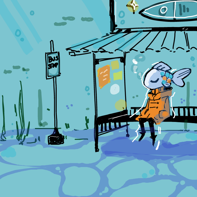 Drawing in the bus is late by fishydoofus