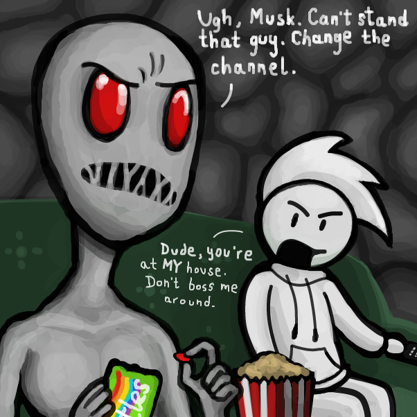 "This is the ONLY talk show hosted by a bootleg video game character transformed into a sapient Hungarian tomato. Would you rather watch Jimmy Kimmel? Didn't think so." - Online Drawing Game Comic Strip Panel by 🔲