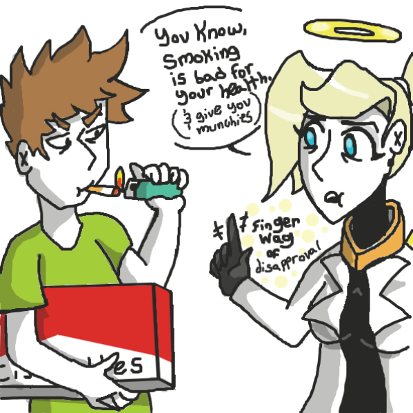 Mercy (Dr. Ziegler) Disapproves of Vincent's Smoking habits.  - Online Drawing Game Comic Strip Panel by xavvypls