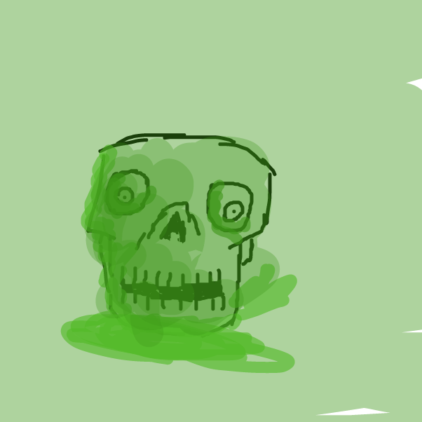 Drawing in green skull by pavemento