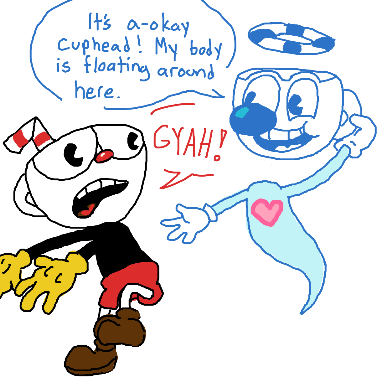 Drawing in Cuphead and his pal..... by Electra