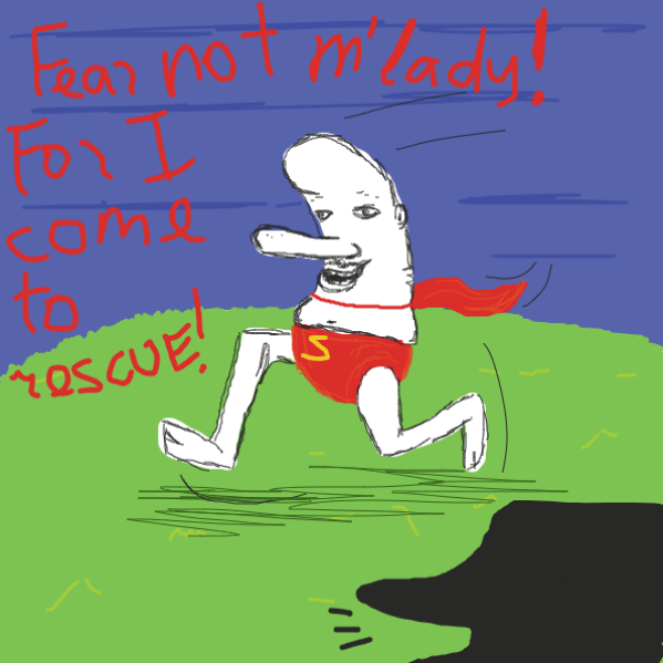 A self-procalimed superhero with no arms - Online Drawing Game Comic Strip Panel by Robro