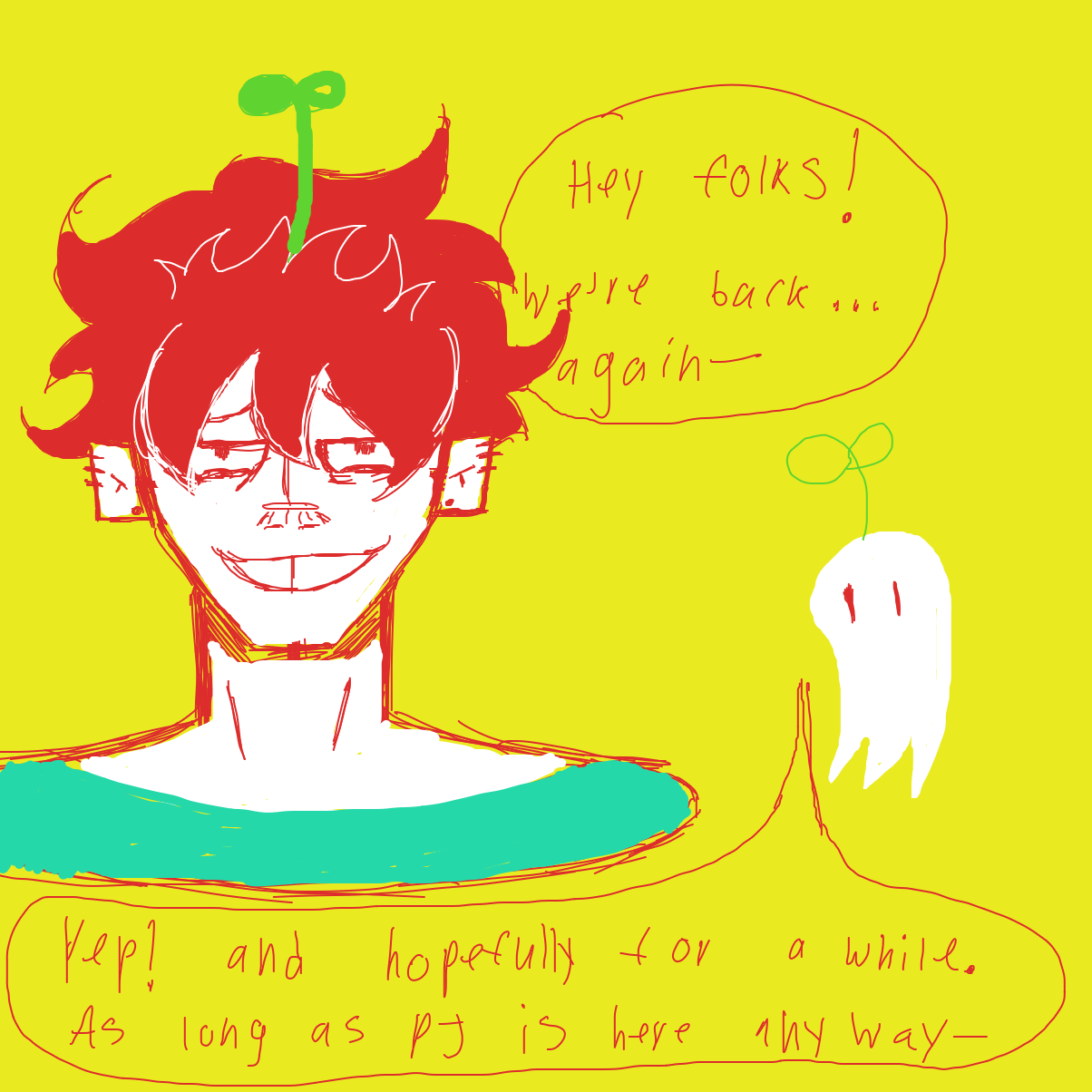 First panel in Heyyyy I’m back drawn in our free online drawing game