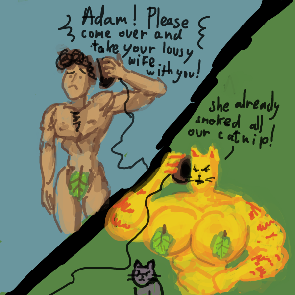 the cave cats are not impressed with Eve
 - Online Drawing Game Comic Strip Panel by Peyocay