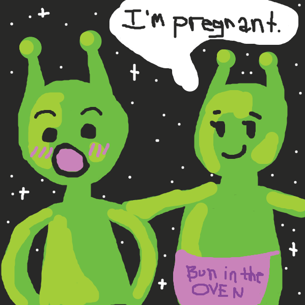 The alien guy finds out his girl's pregnant. - Online Drawing Game Comic Strip Panel by PING